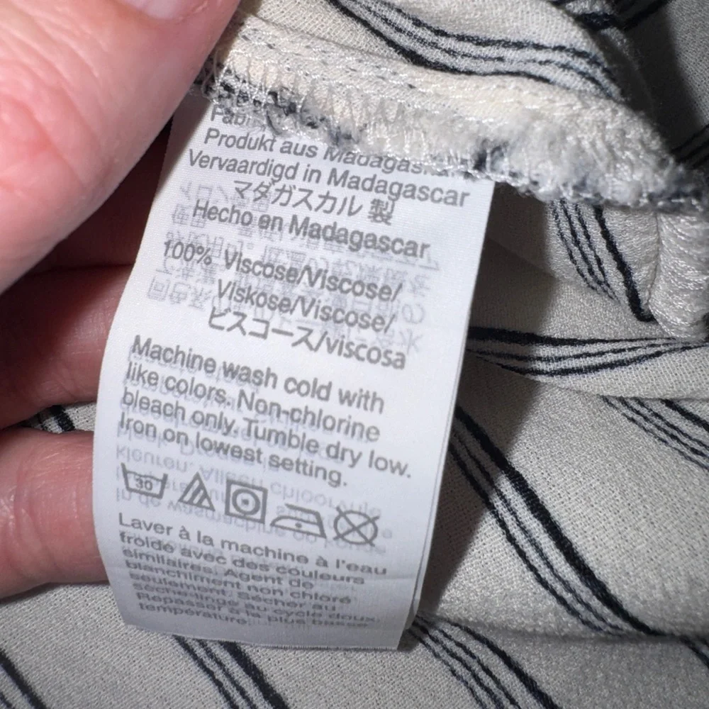 Madewell Striped Button Front Blouse Cream Black Short Sleeve Relaxed Fit XS - Picture 3 of 7